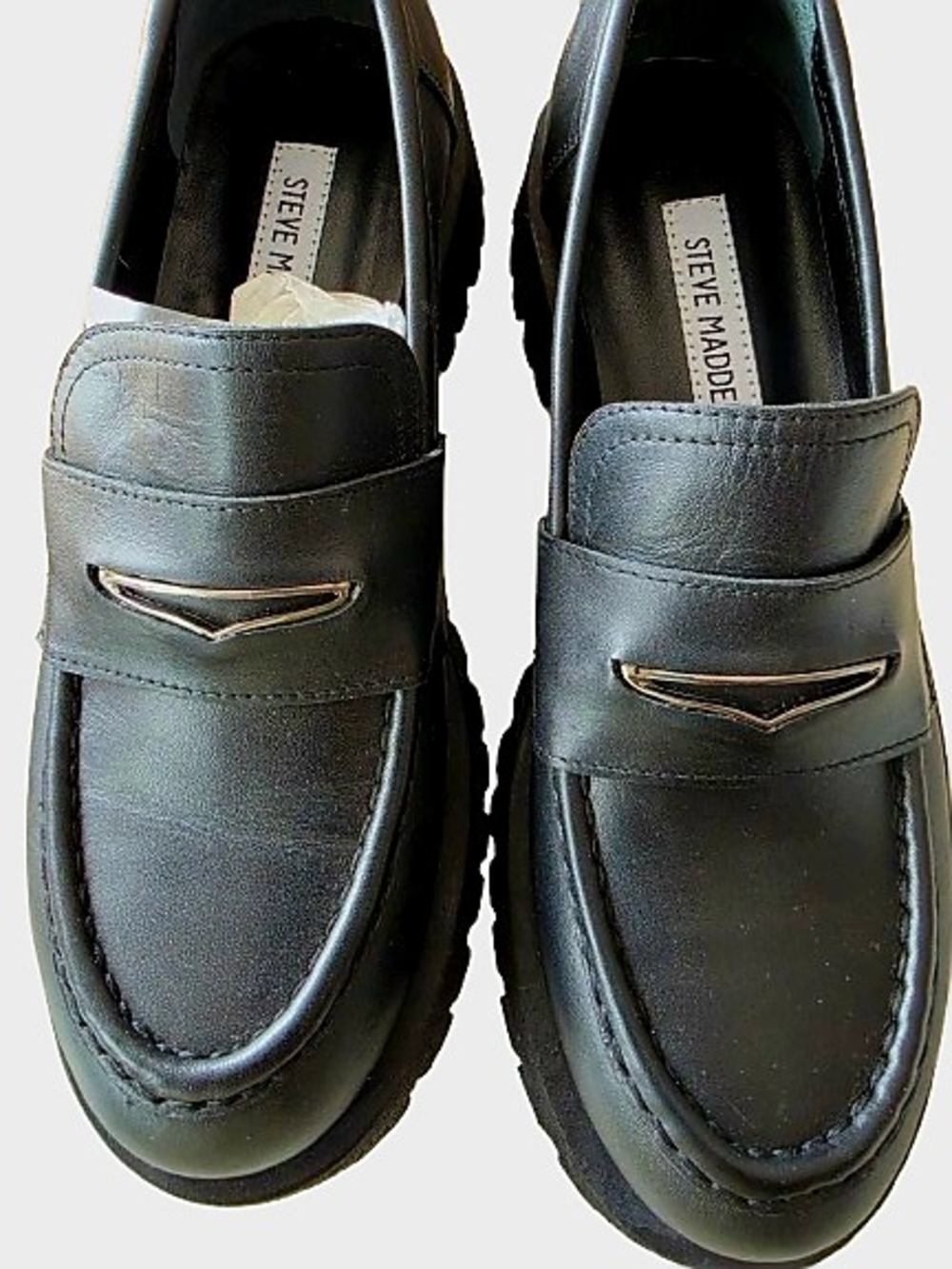 Steve Madden Women's Black Leather Penny Loafers